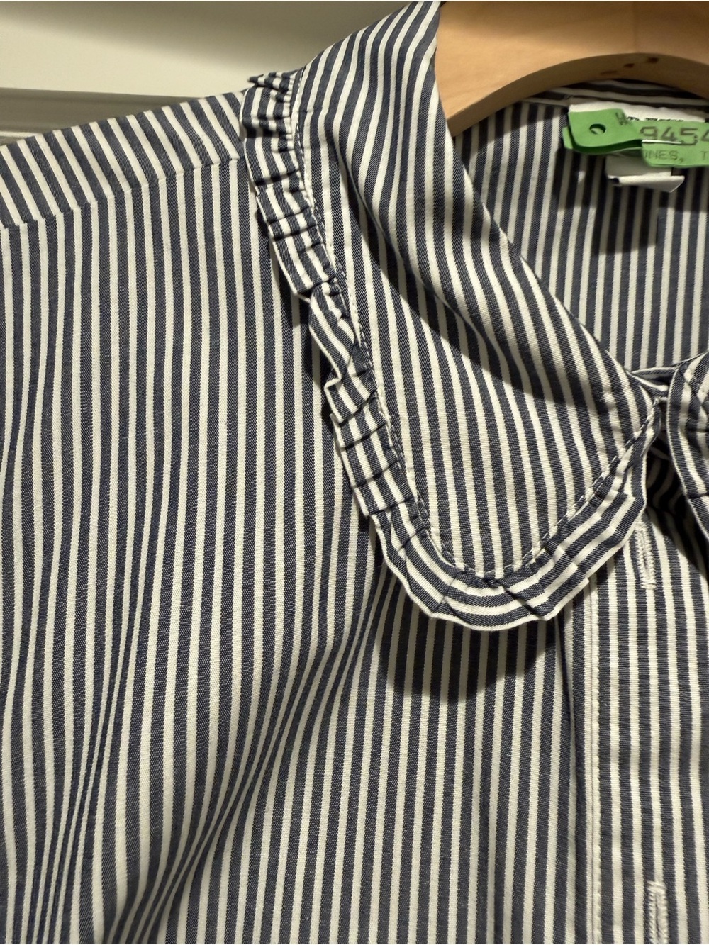 J. Crew Striped puff-sleeve ruffle-collar top - Blue & White - Picture 3 of 3